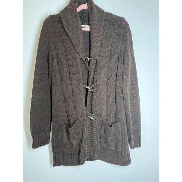 Old Navy Knit Cable Cardigan Brown 60% Cotton Buttoned 2 Packets Size S/ P - Picture 1 of 9